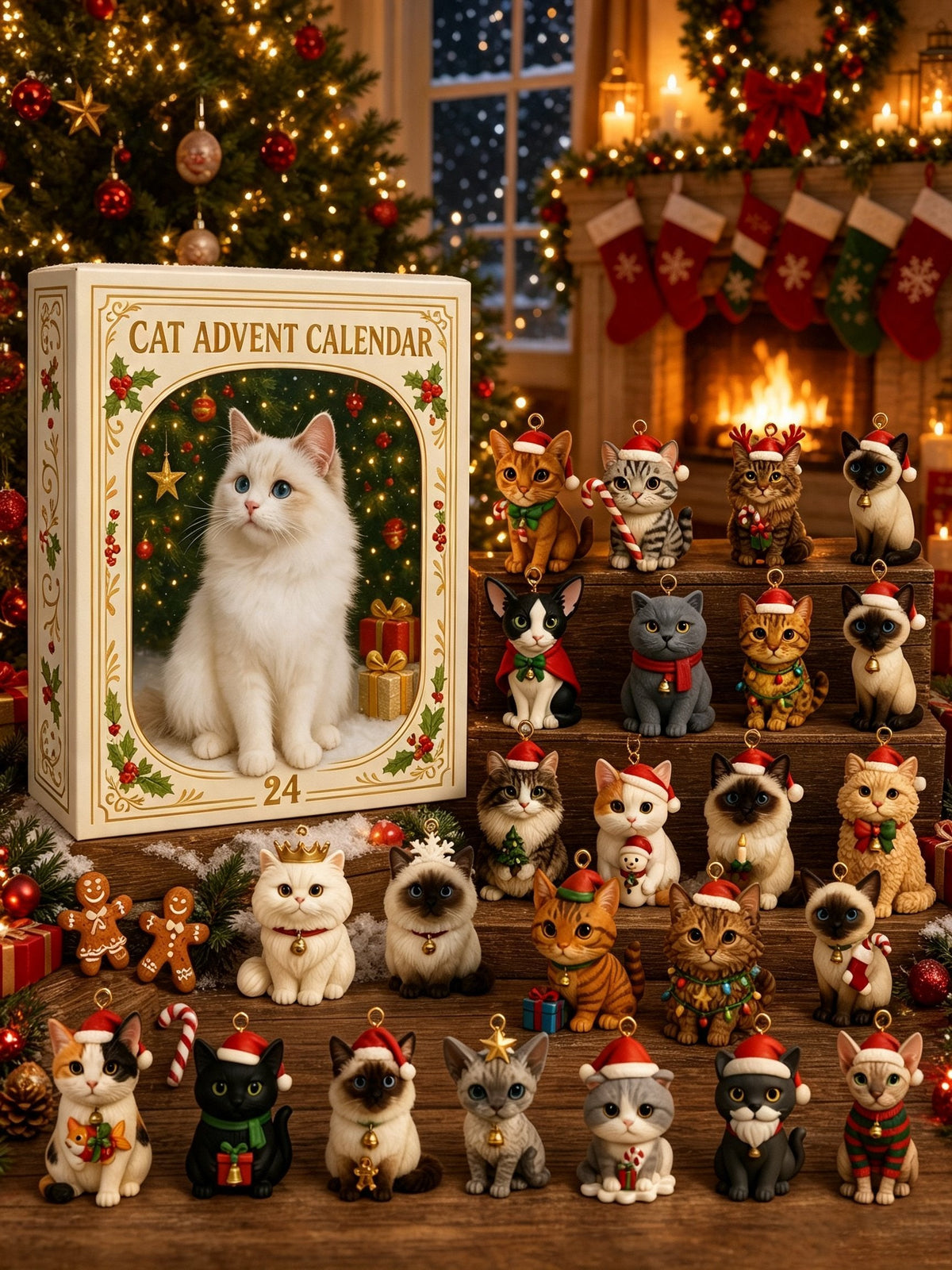 🔥 Last Day 49% Off🔥2026 Cat-Themed Christmas Advent Calendar – Christmas Tree Ornaments
