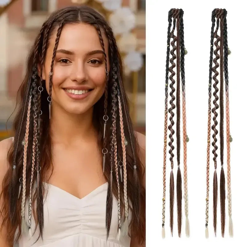 🌿 Boho Beaded Clip-In Braids – Effortless Style for Festivals & Everyday Looks