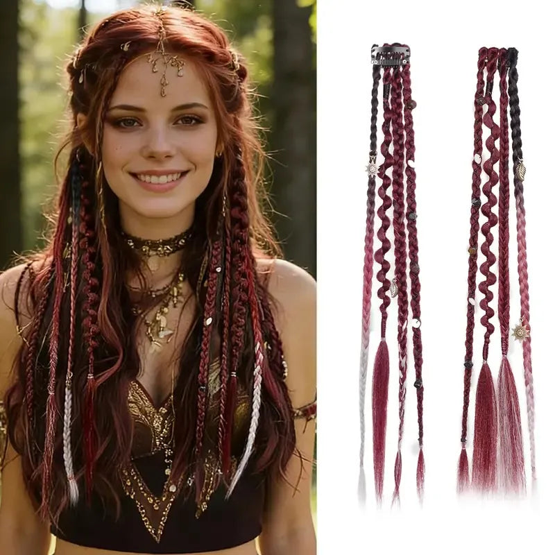 🌿 Boho Beaded Clip-In Braids – Effortless Style for Festivals & Everyday Looks