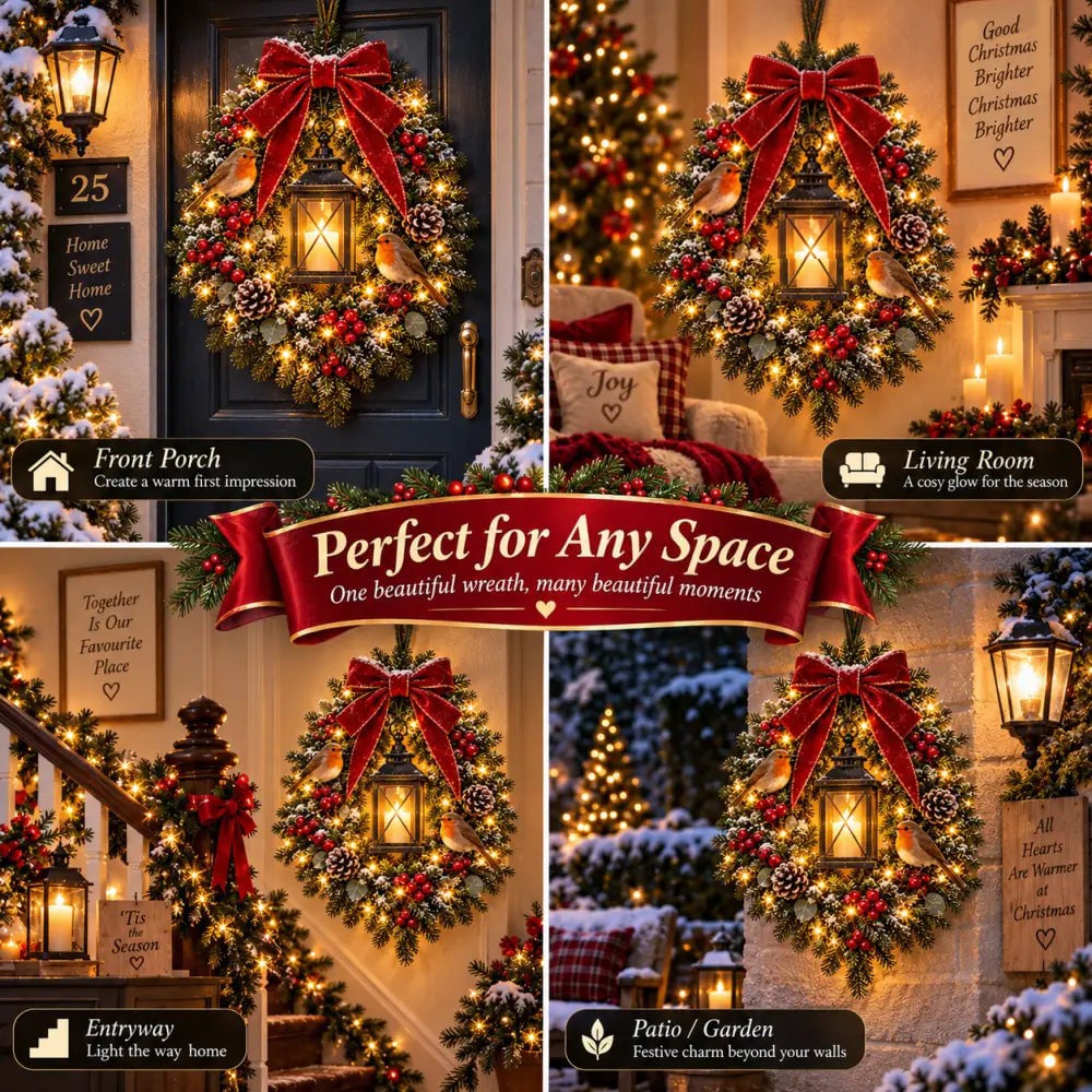 A Robin Glow – Lighted Robin Christmas Wreath