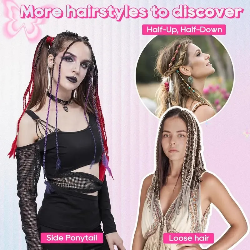 🌿 Boho Beaded Clip-In Braids – Effortless Style for Festivals & Everyday Looks