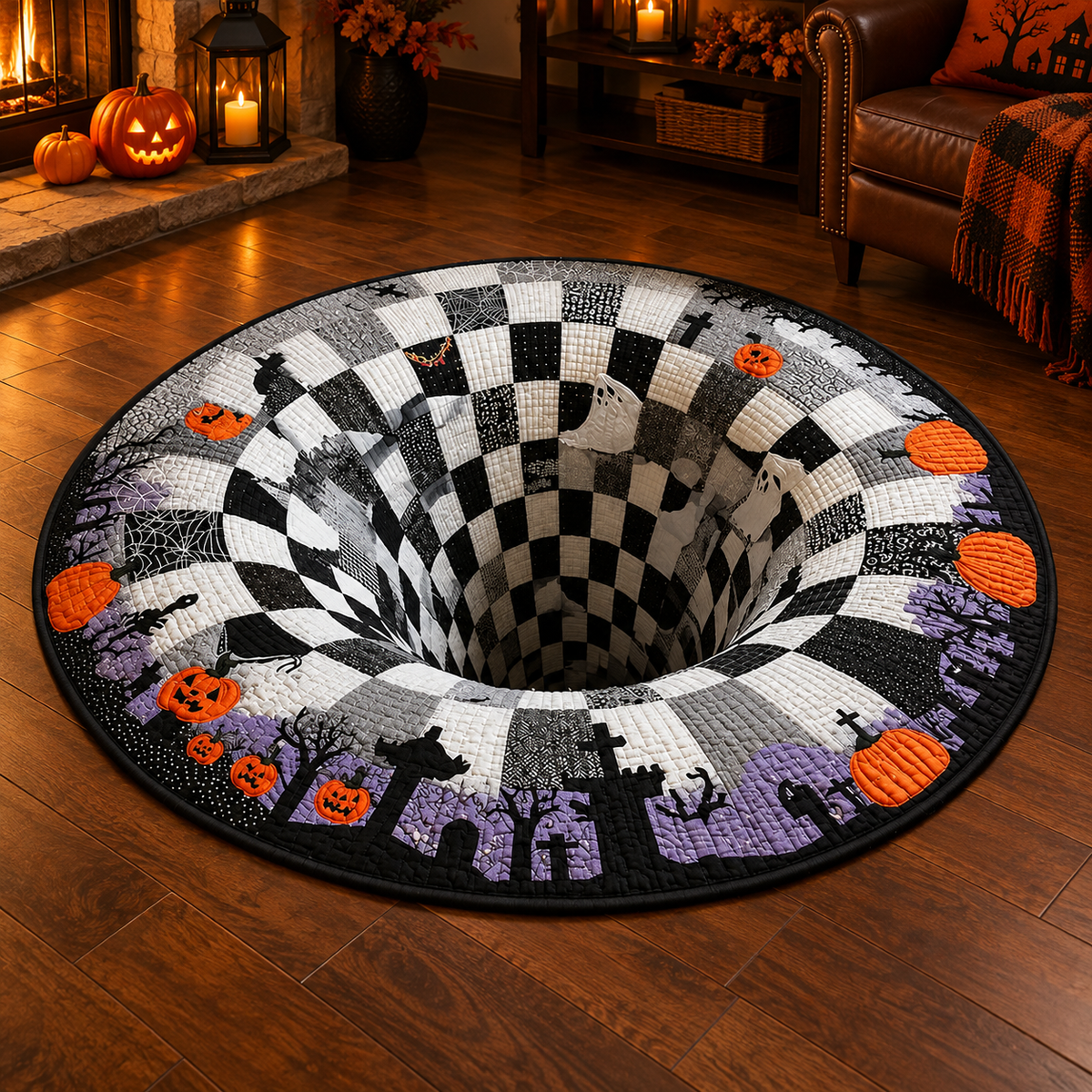 3D Vortex Halloween Rug: Watch Your Step… If You Dare!