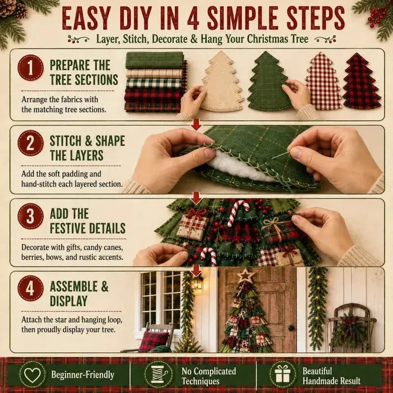 🎄 DIY patchwork Christmas tree door hanger | Rustic Christmas decoration