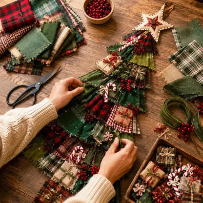 🎄 DIY patchwork Christmas tree door hanger | Rustic Christmas decoration