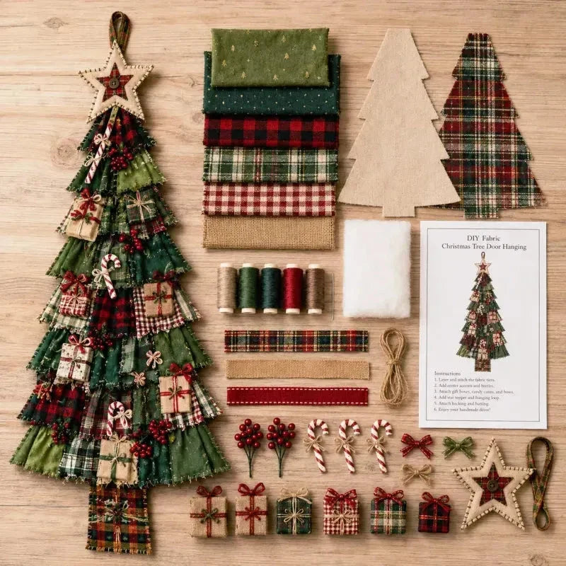 🎄 DIY patchwork Christmas tree door hanger | Rustic Christmas decoration