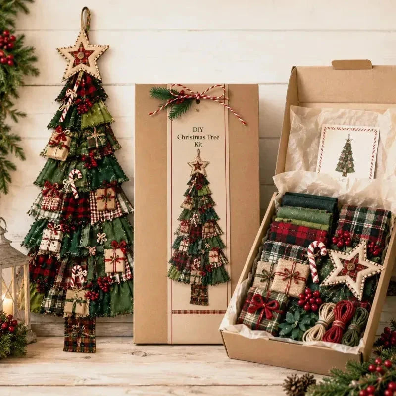🎄 DIY patchwork Christmas tree door hanger | Rustic Christmas decoration
