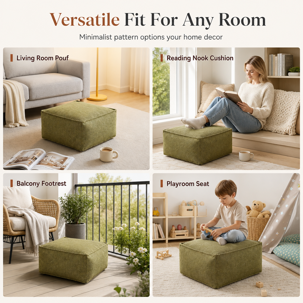 🛋️50% OFF NOW! Boho Storage Ottoman Pouf Cover – Empty Pouf Slipcover, Fill with Clothes & Blankets, Washable Fabric Foot Stool Cover Holds Up to 220lbs for Living Room